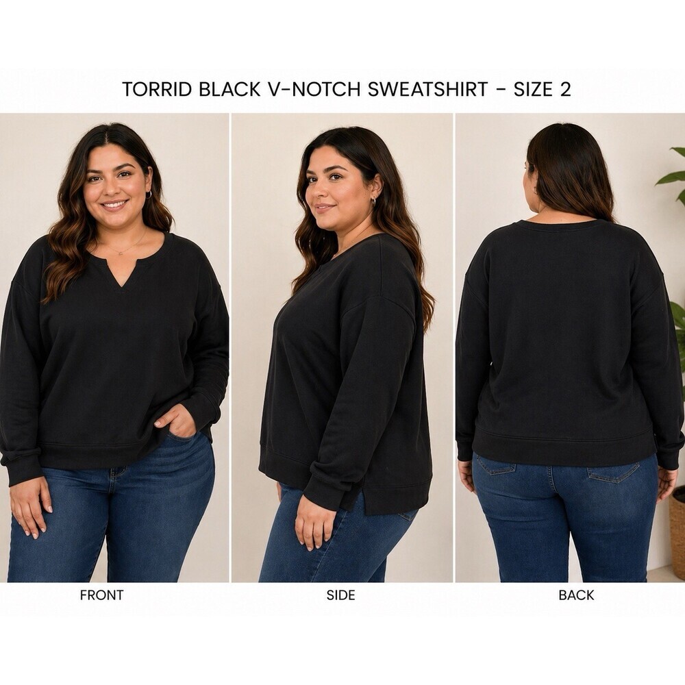 Torrid Cozy Fleece Notch Neck Lightweight Sweatshirt Sz2 (18-20) Cropped Black